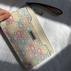 Calvin Klein Y2K Wristlet Bag Multicolor Rainbow CK Logo Monogram Clutch White